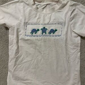 White Kids Shirt with Blue Turtle Design